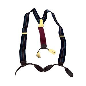 Coach Mens Multicolor Striped Elastic Strap Brown Leather Suspenders